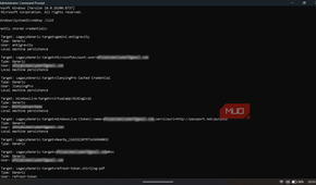 Command Prompt listing stored user credentials