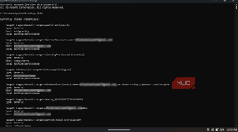 Command Prompt listing stored user credentials