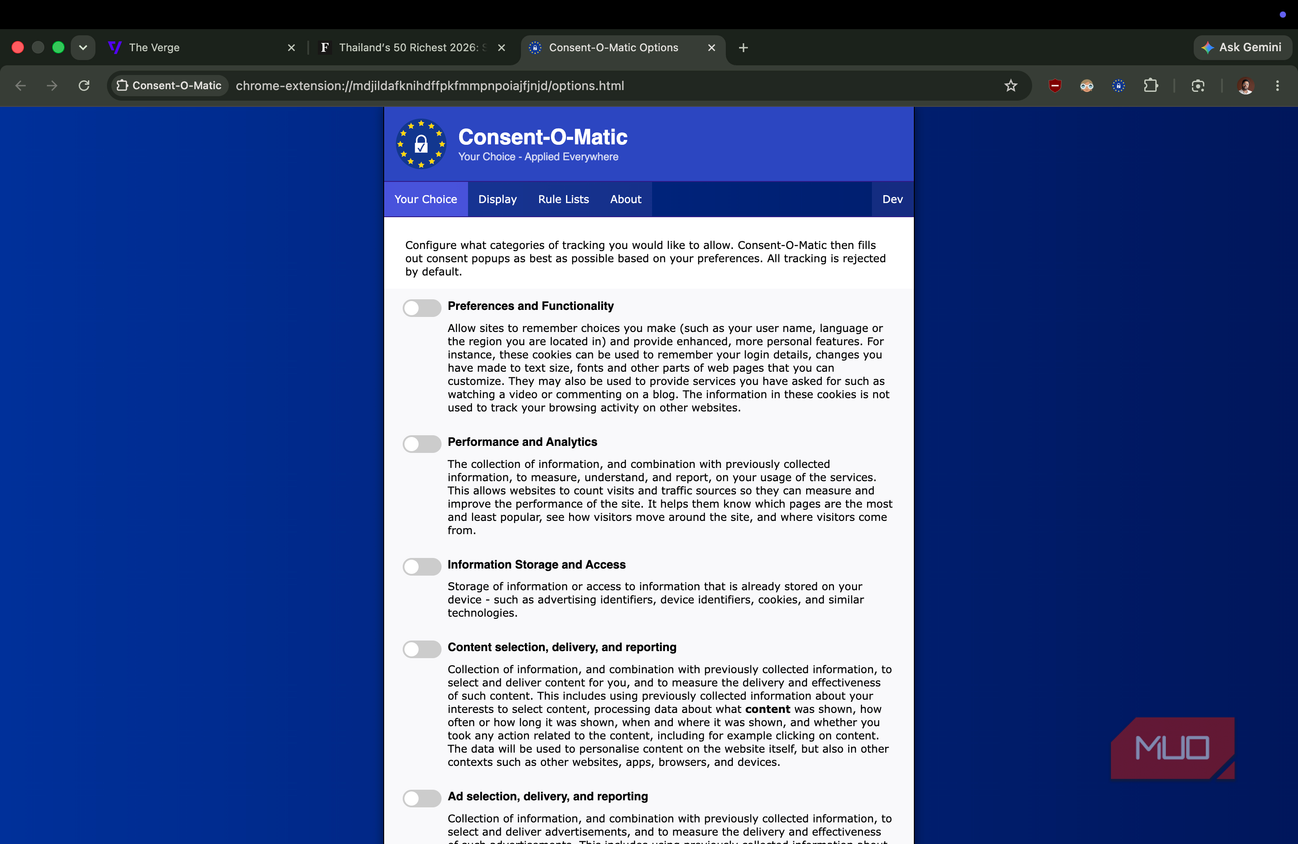 preference management for Consent O Matic extension