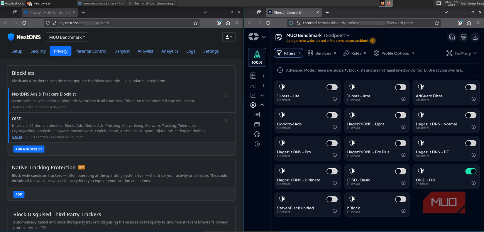 Control-D and NextDNS both with OISD enabled for benchmarking