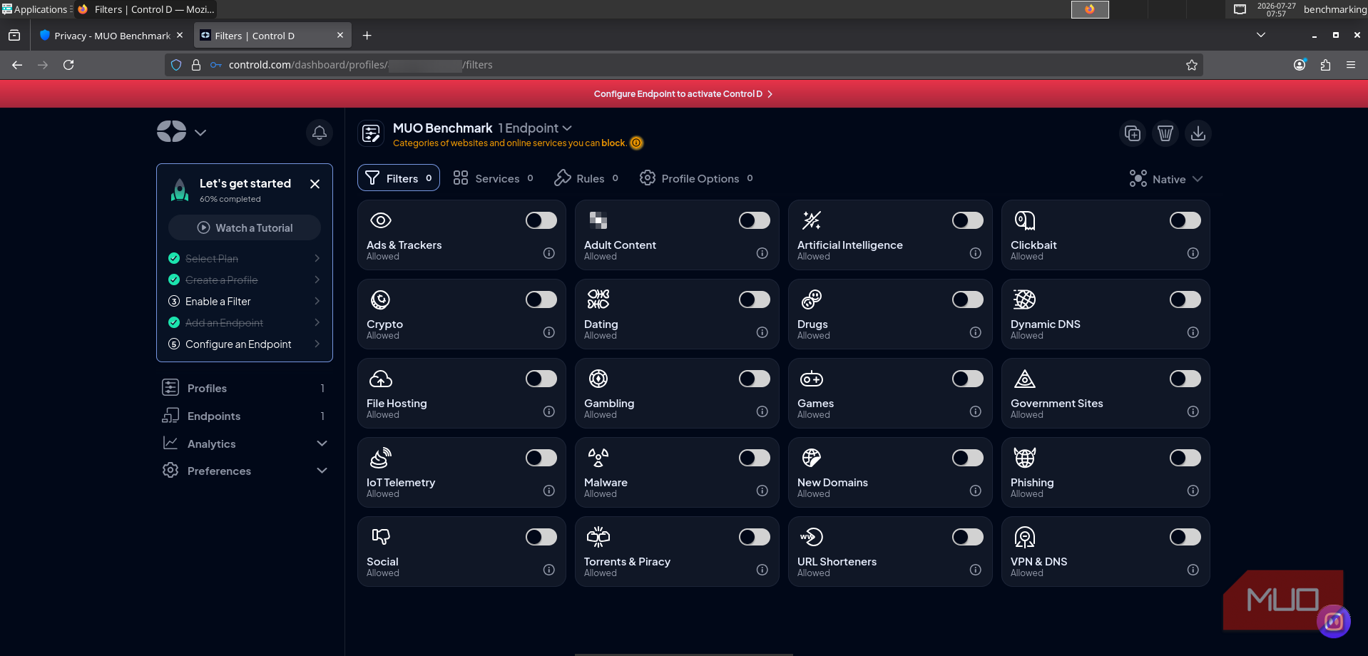Control-D clean profile with no endpoint filters