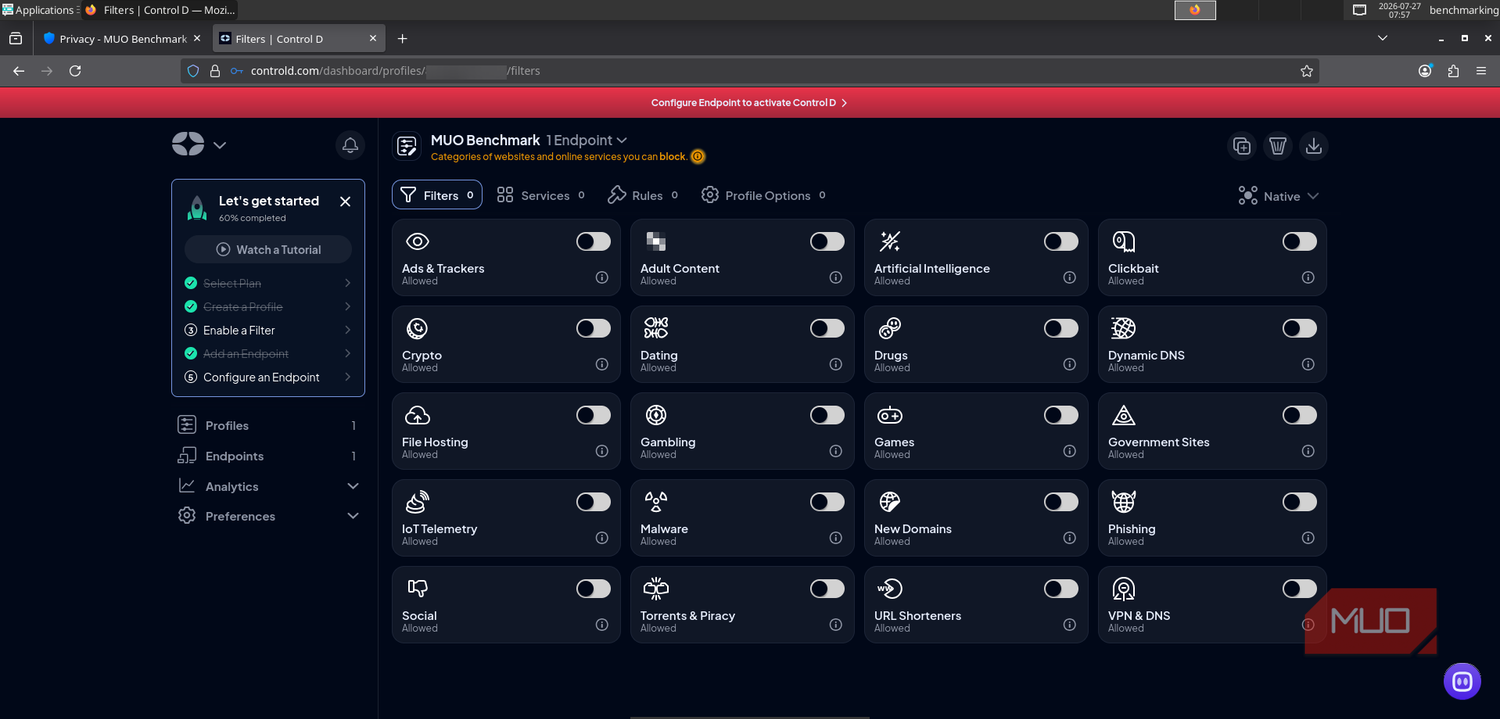 Control-D clean profile with no endpoint filters