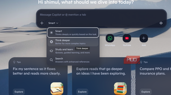 Copilot modes to select from on Microsoft Edge browser