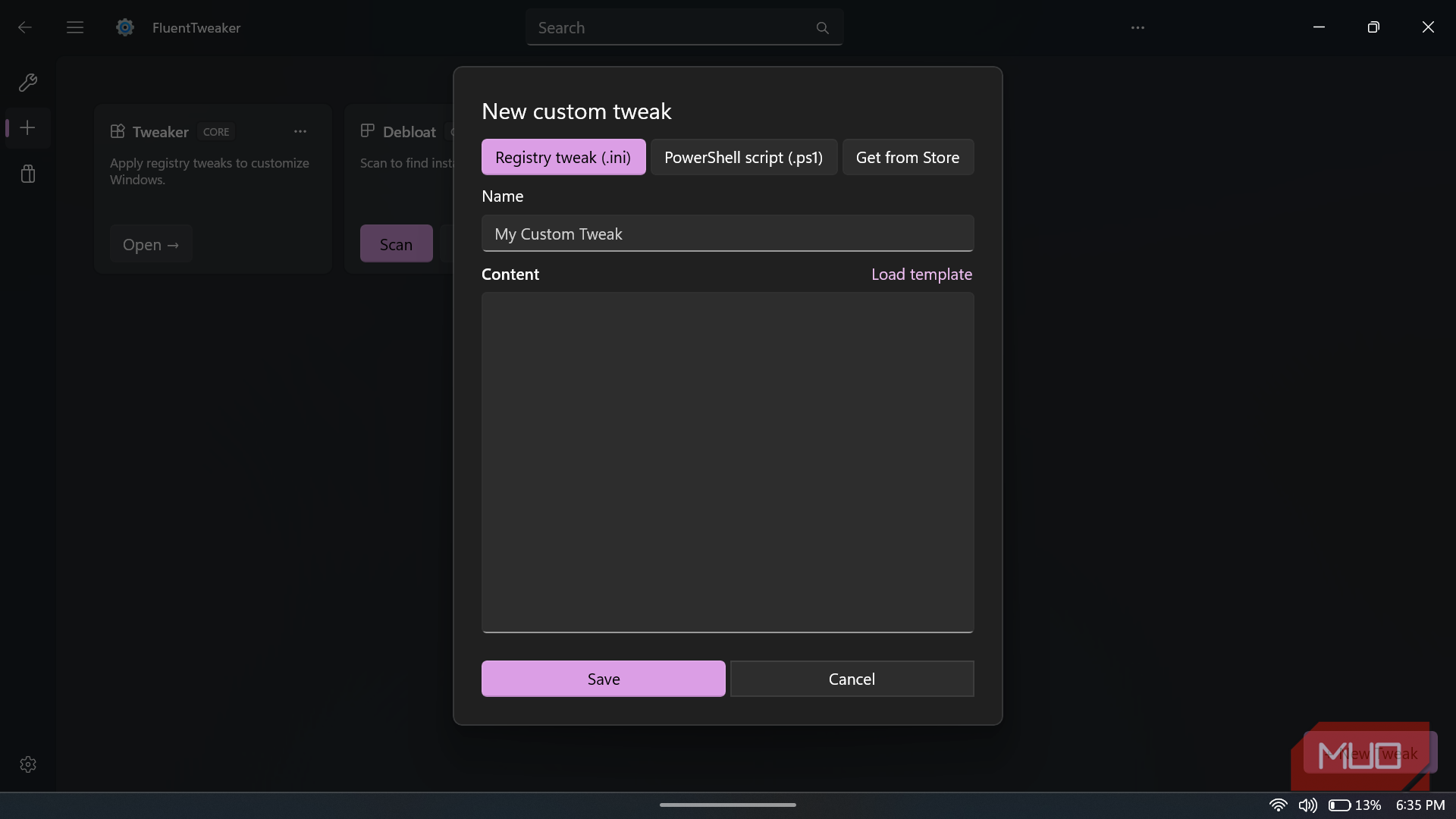 Creating a new custom tweak in FluentTweaker
