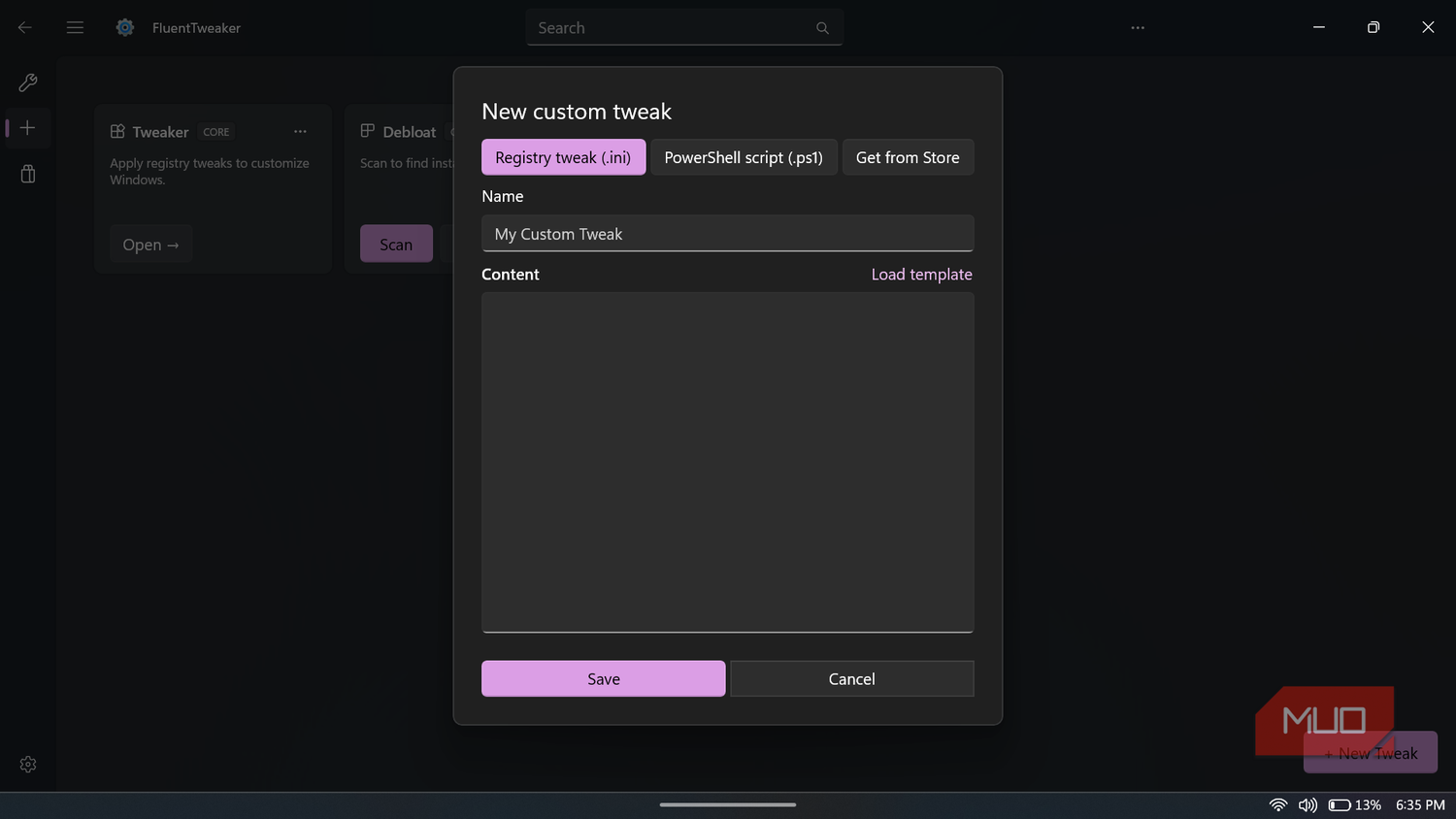 Creating a new custom tweak in FluentTweaker