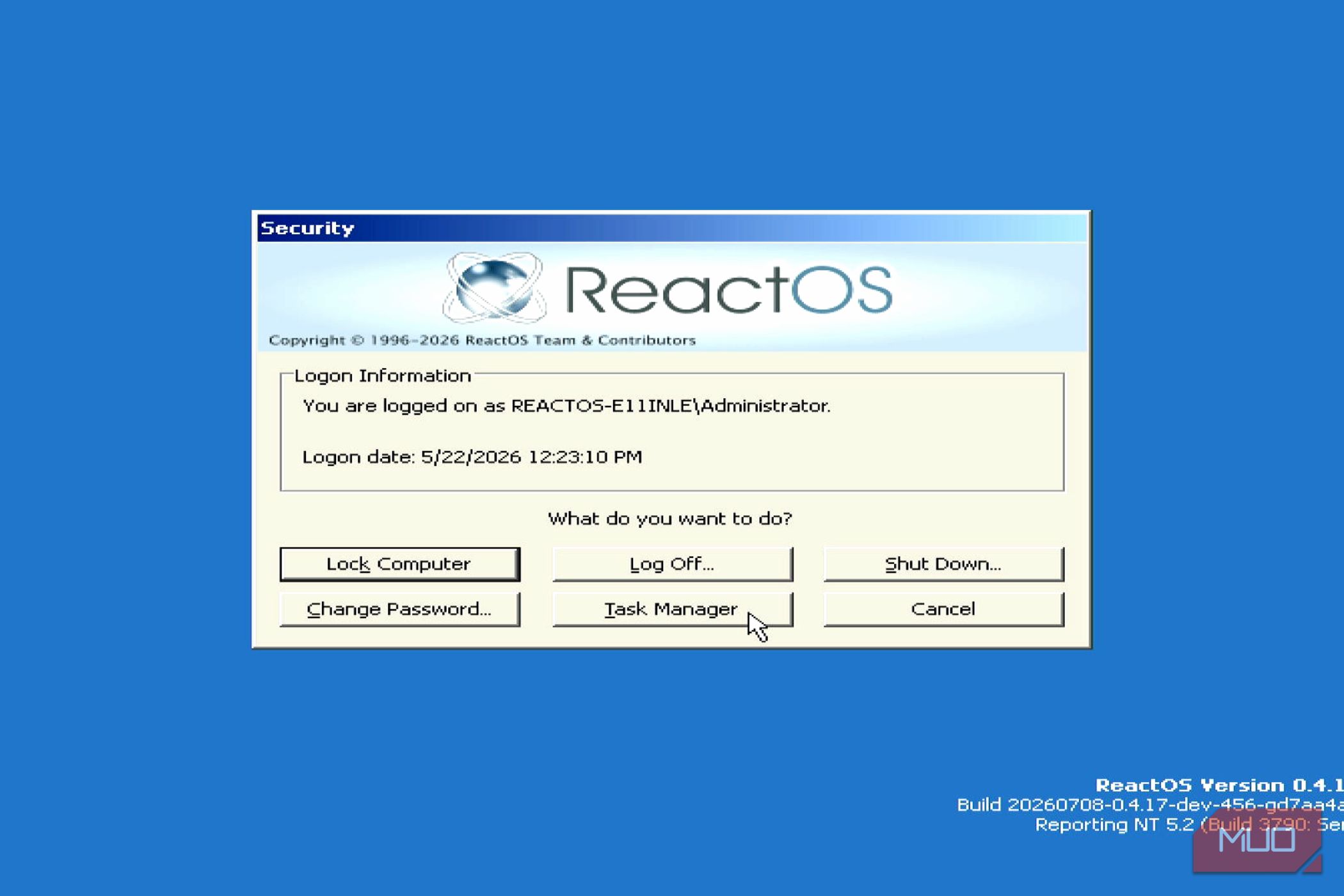 ReactOS system menu