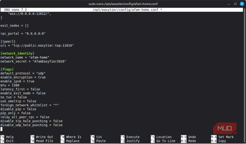 custom easytier config