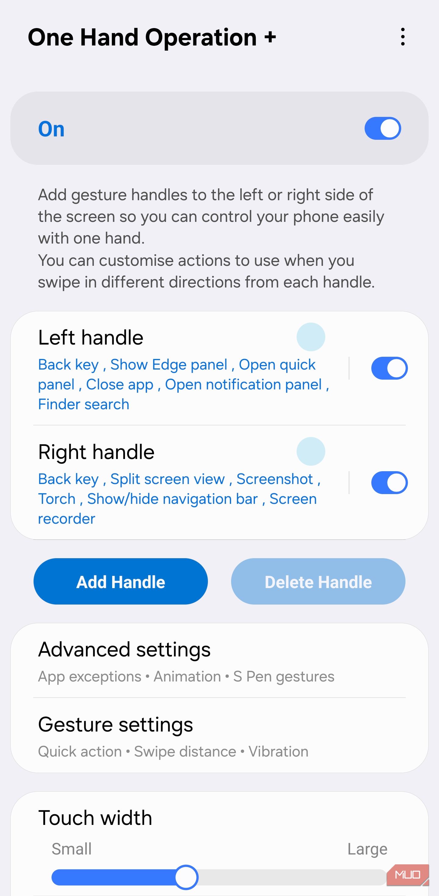 Custom gesture handles in One Hand Operation+