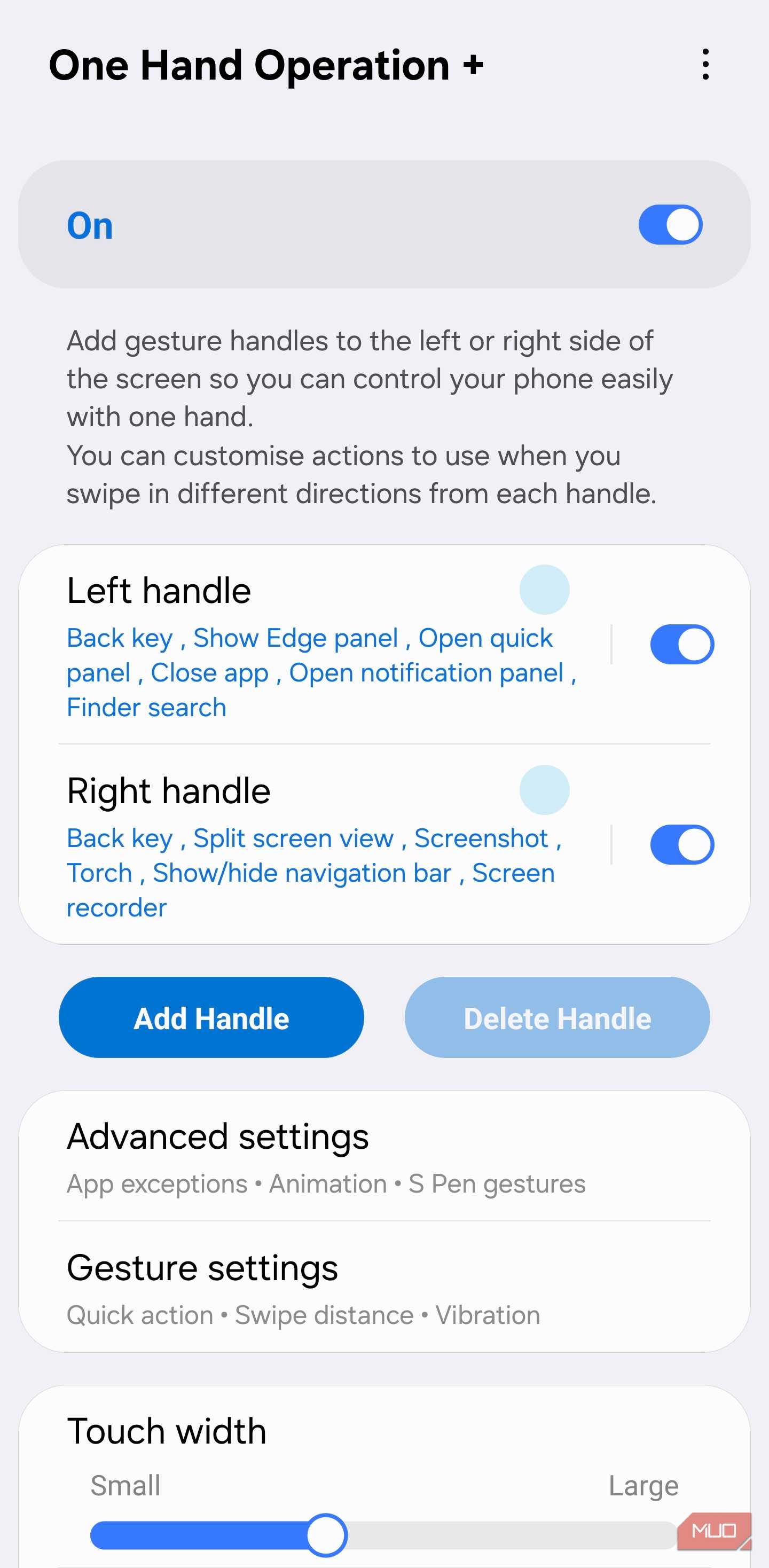 Custom gesture handles in One Hand Operation+