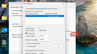 Custom size for Virtual Memory
