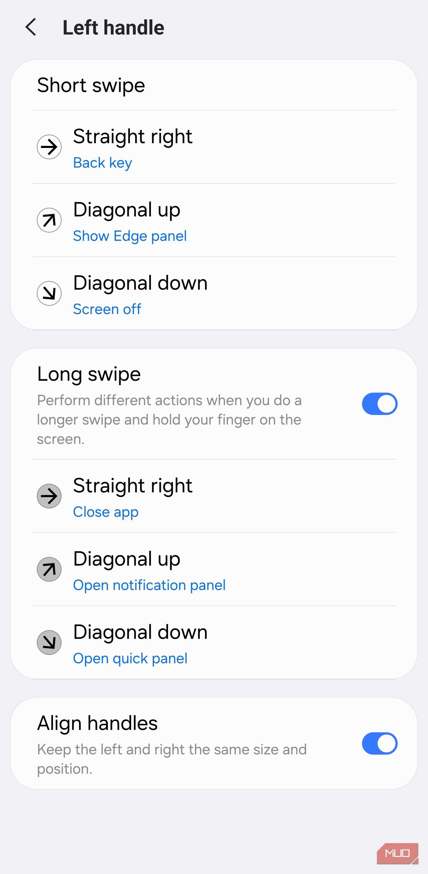 Custom swipe gesture setup in Samsung One Hand Operation+