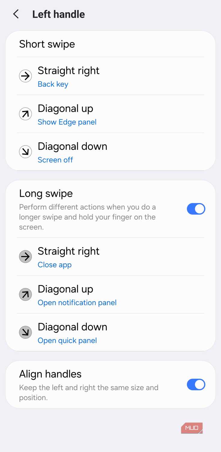 Custom swipe gesture setup in Samsung One Hand Operation+