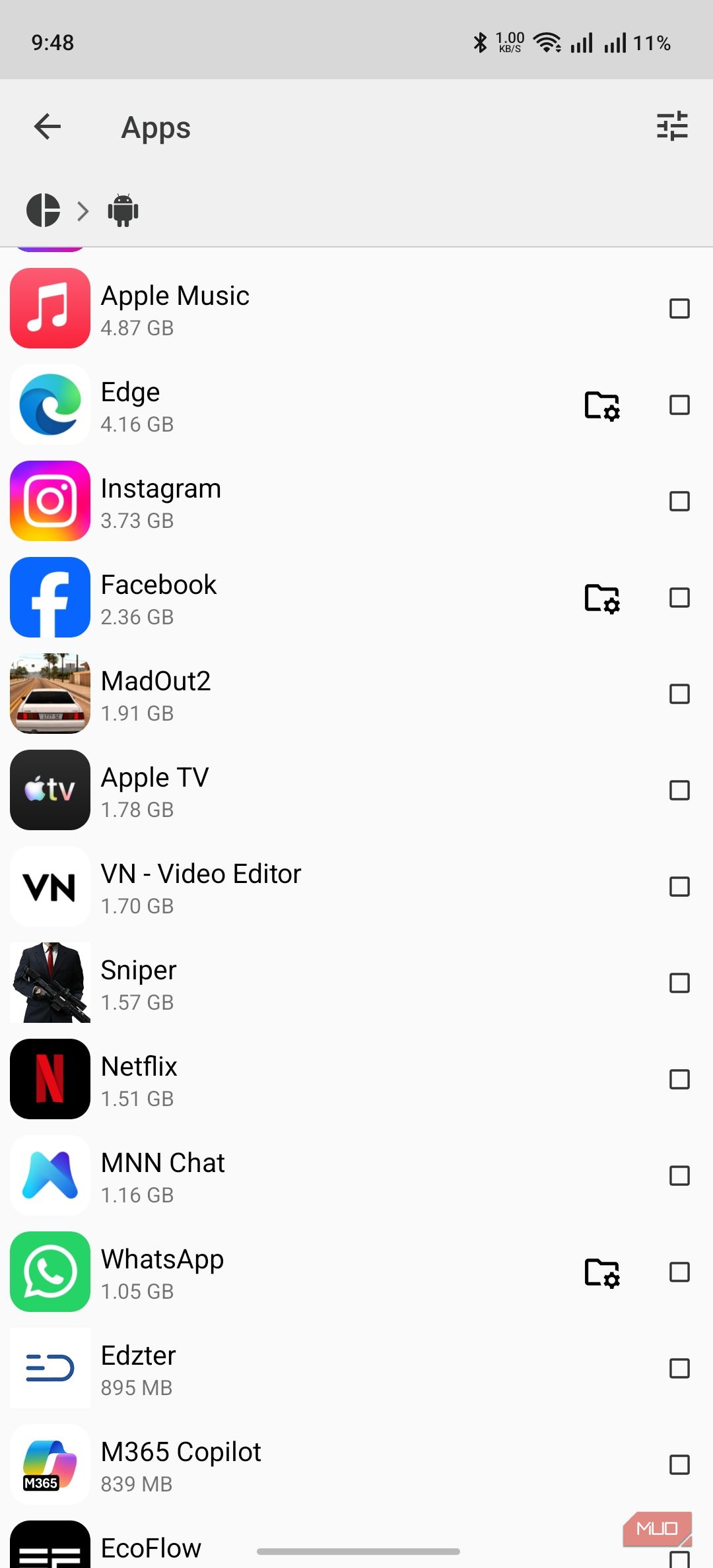 Cx File Explorer showing the app manager interface