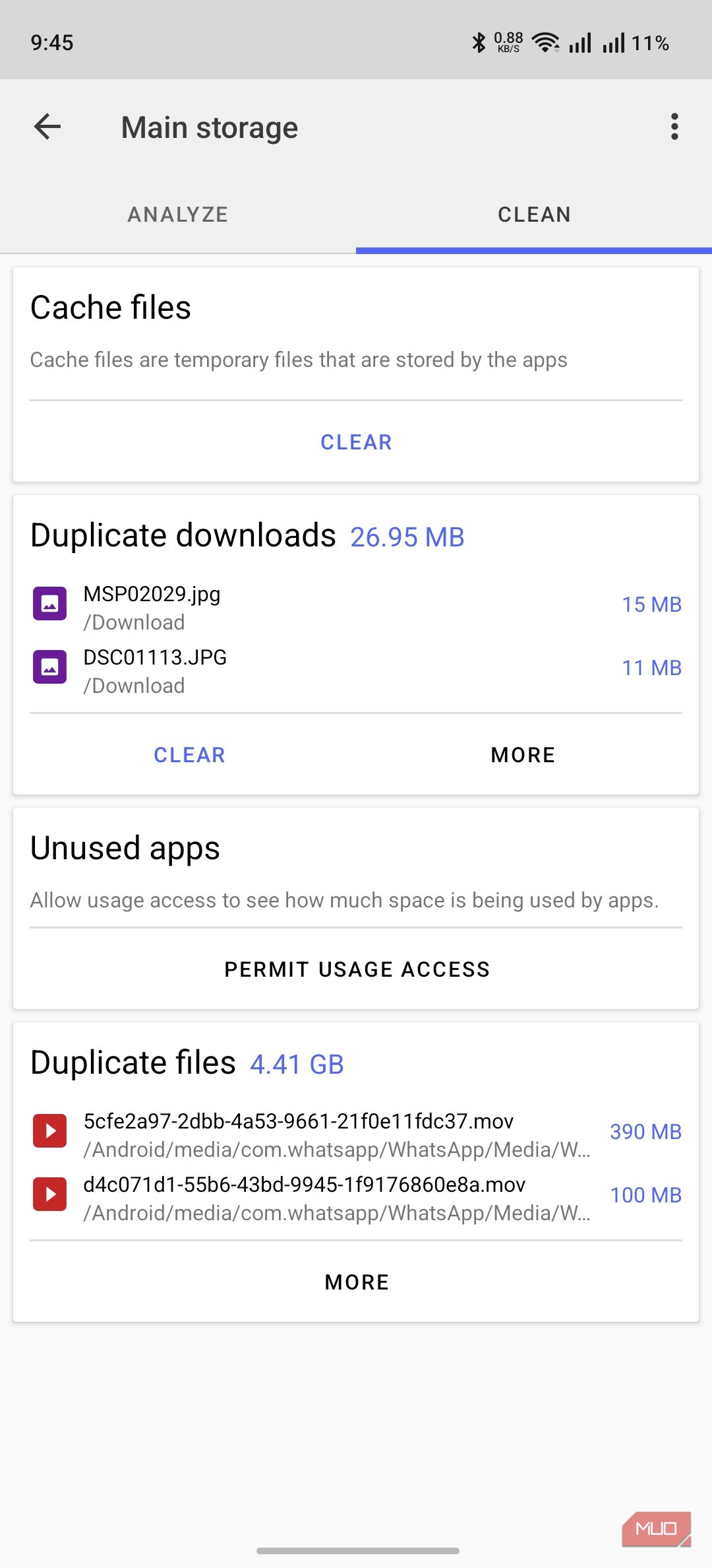Cx File Explorer showing the cleaning interface