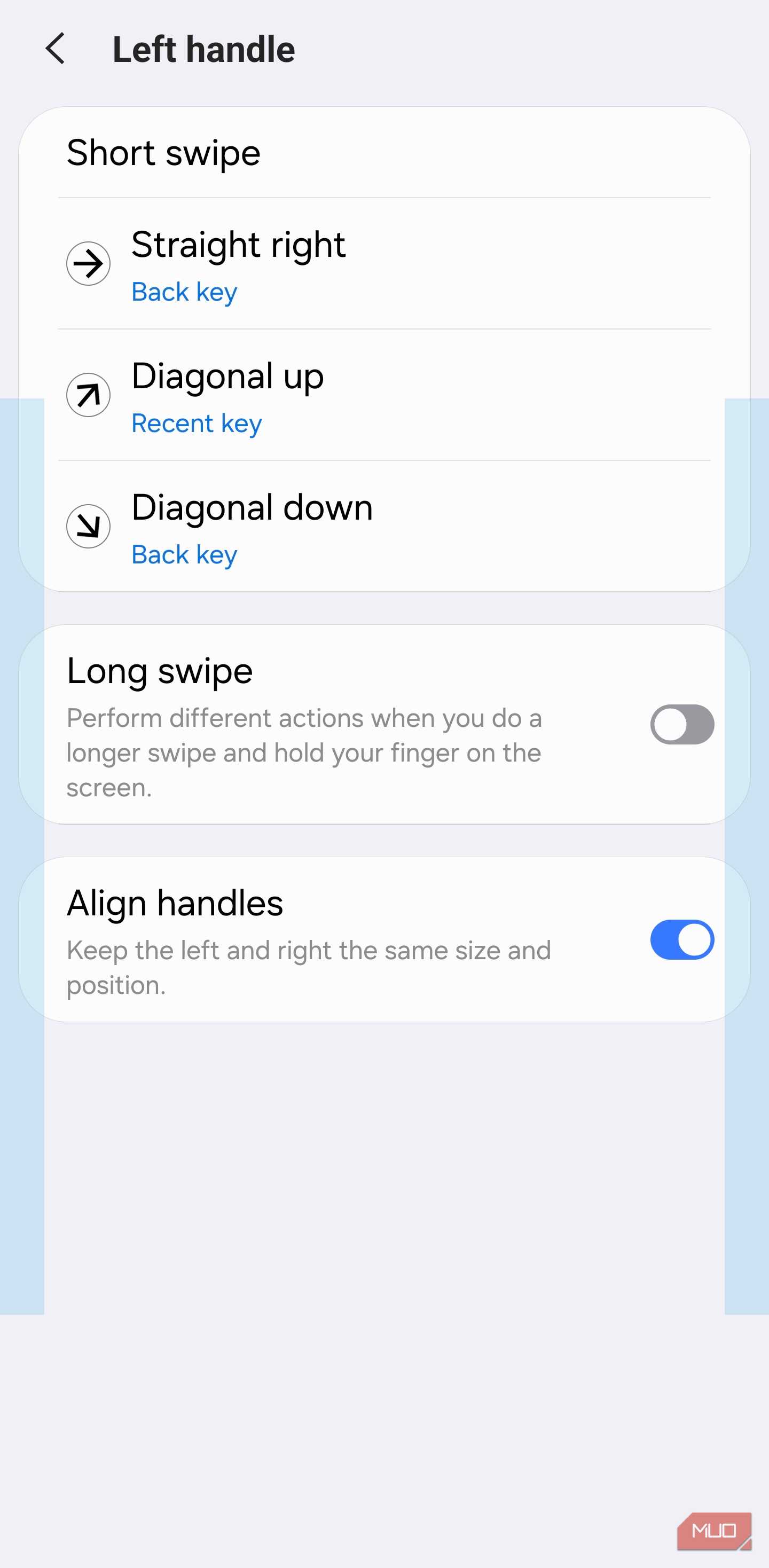 Default gesture setup in One Hand Operation+