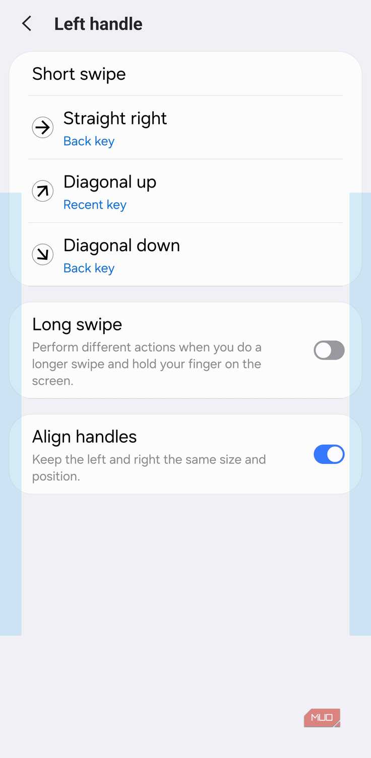 Default gesture setup in One Hand Operation+