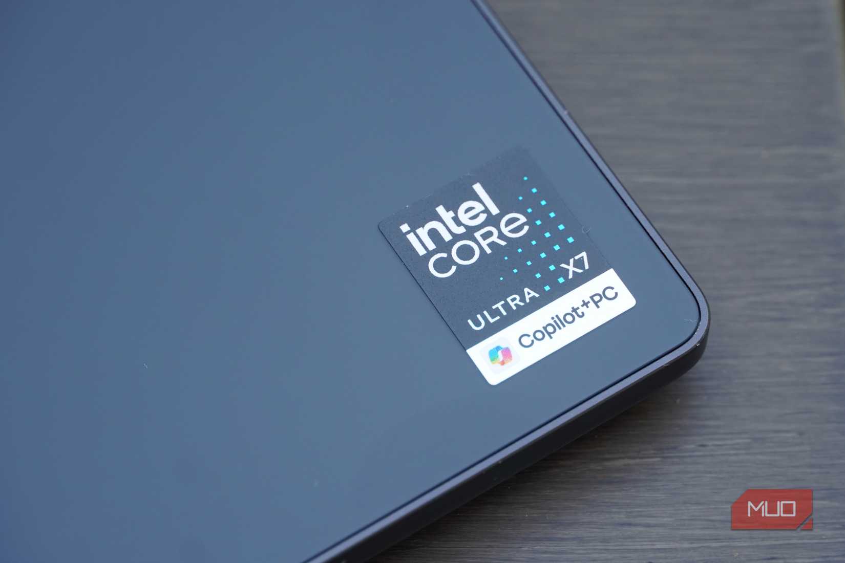 The Intel Core Ultra X7 badge on the XPS 16.