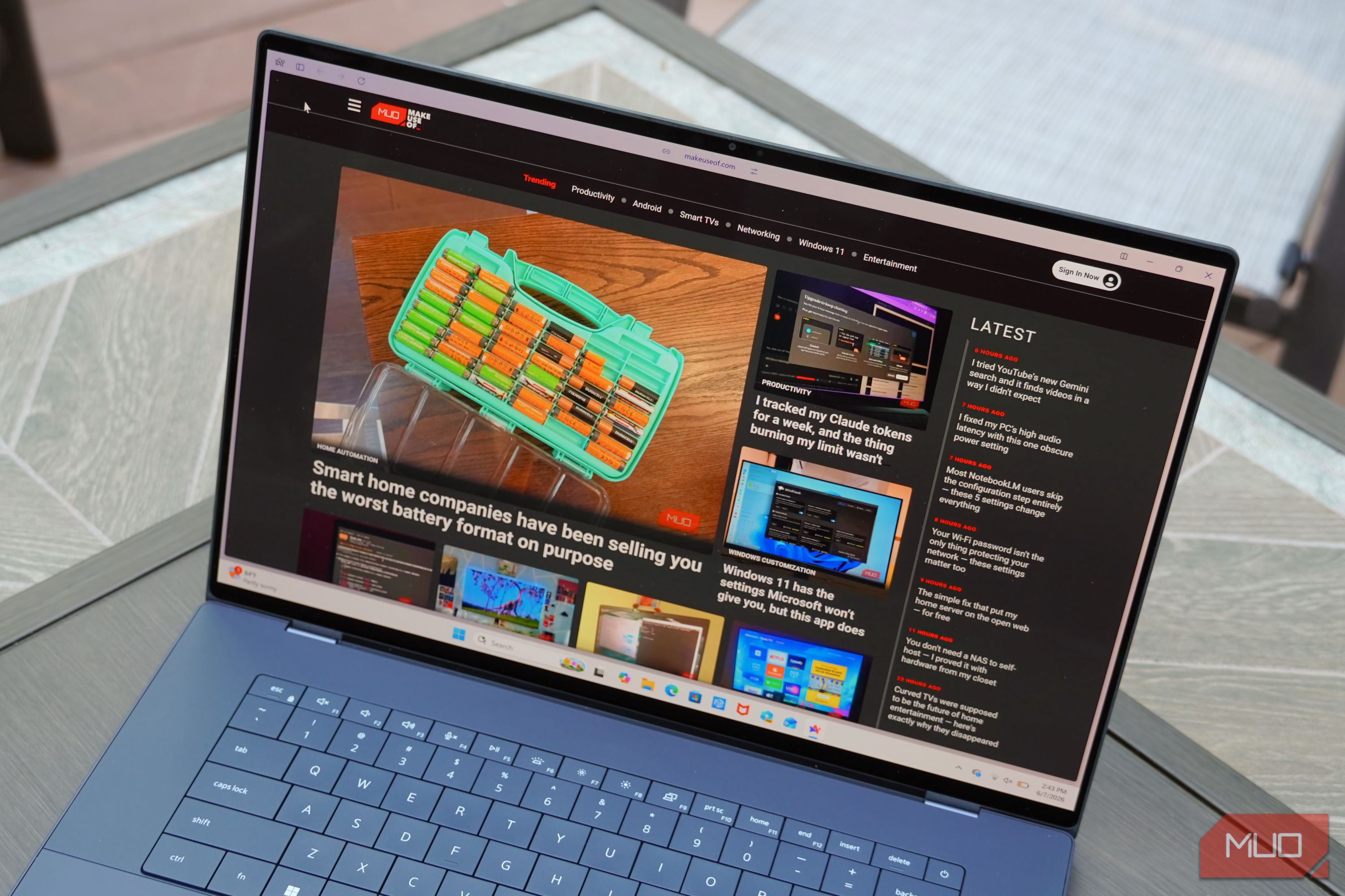 The MUO homepage on a Dell XPS 16.