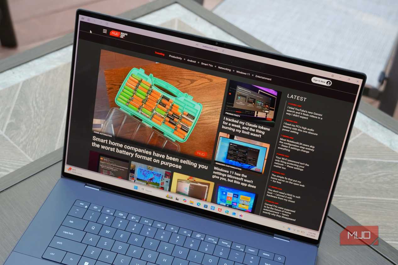 The MUO homepage on a Dell XPS 16.