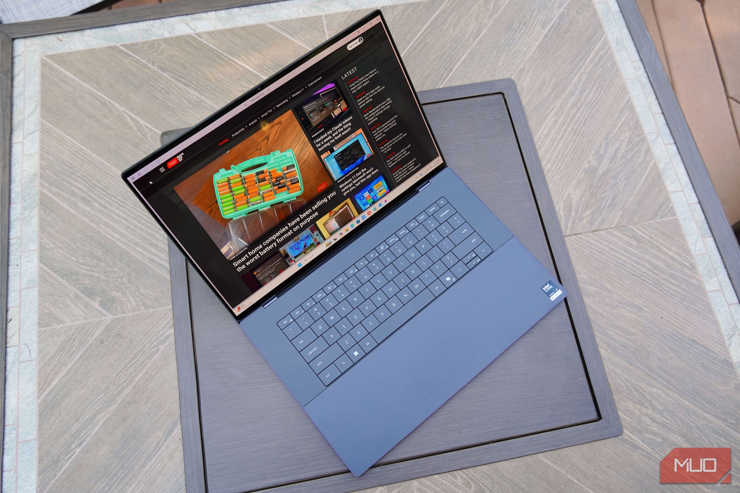 A top-down look at the XPS 16 display and keyboard.