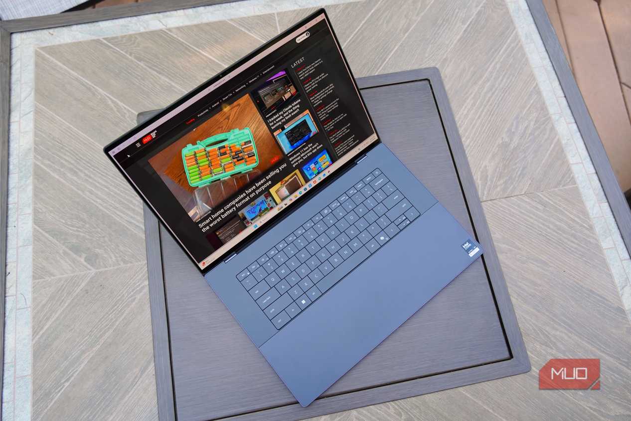 A top-down look at the XPS 16 display and keyboard.