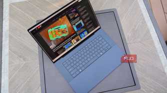 A top-down look at the XPS 16 display and keyboard.