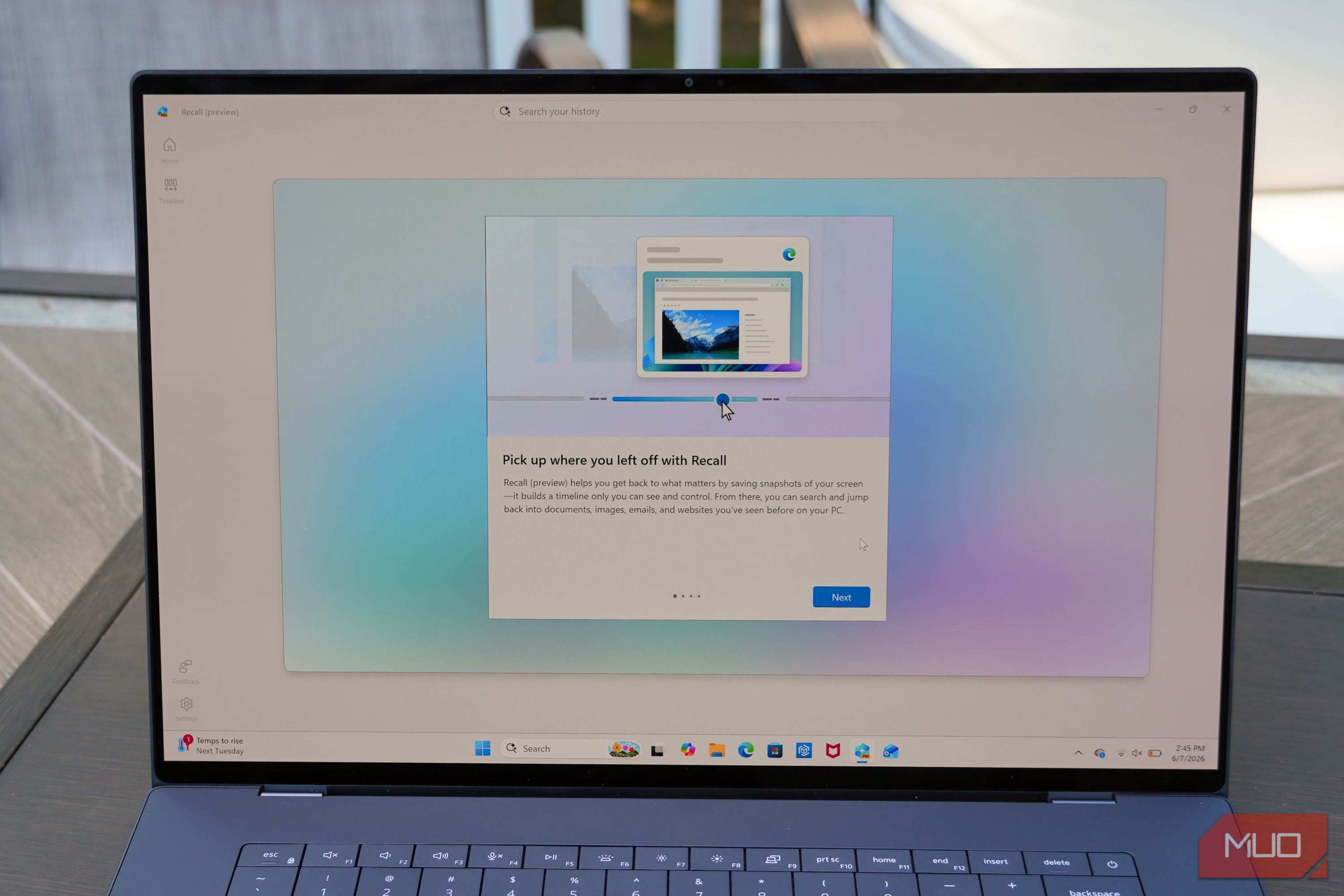 The Recall screen on an XPS 16.