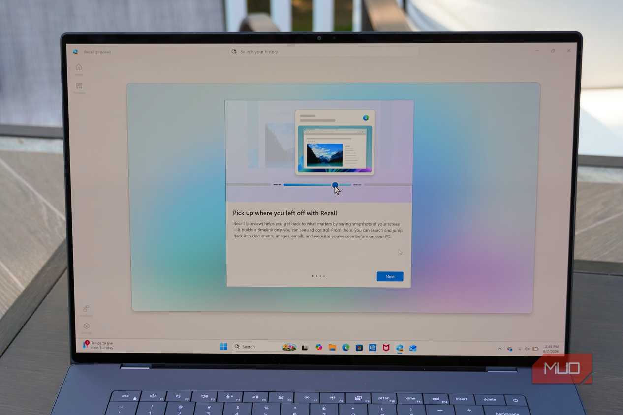 The Recall screen on an XPS 16.