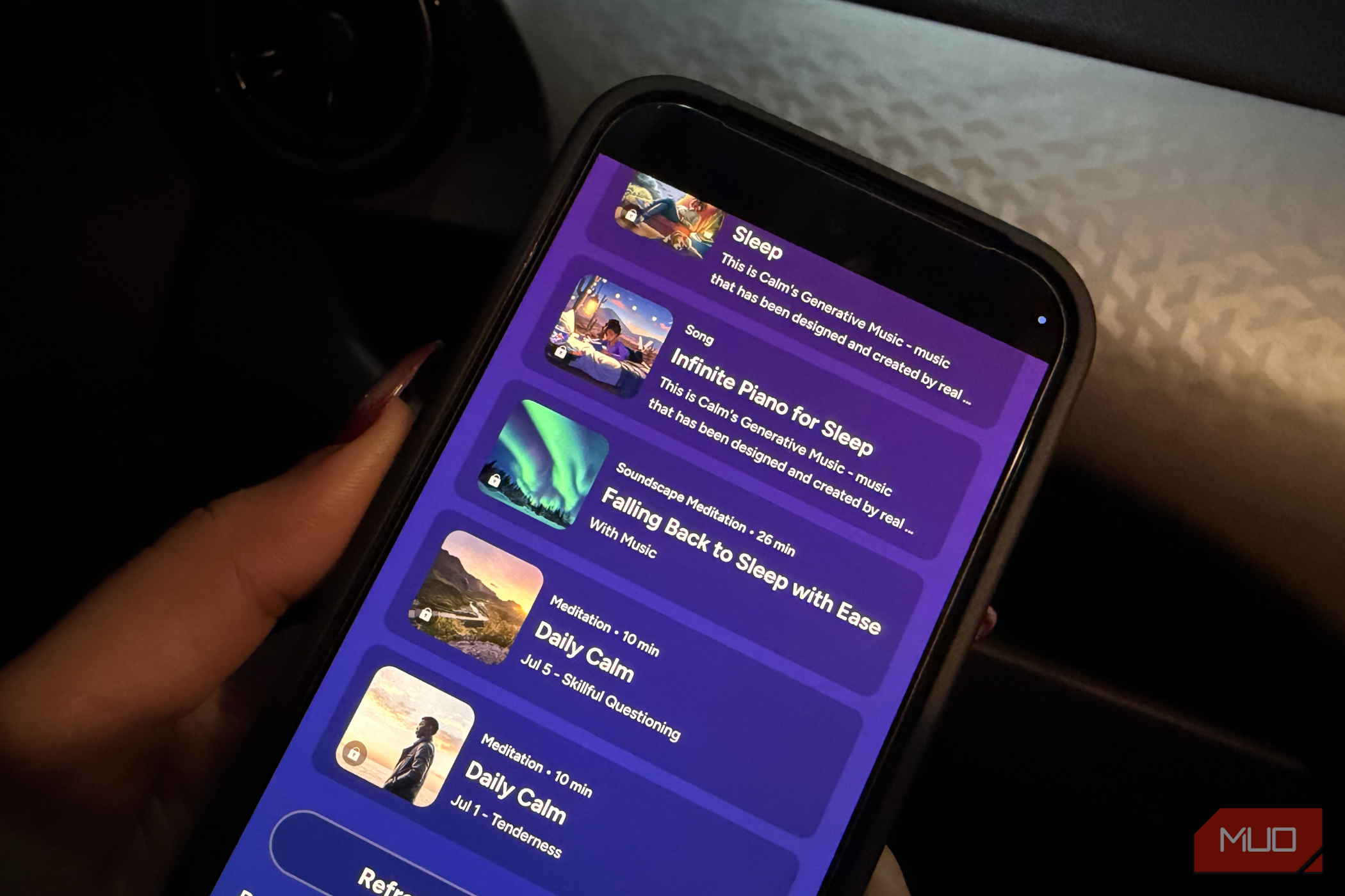 Different playlists on Calm app