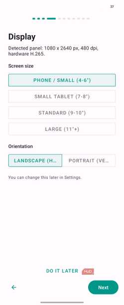 Display Settings Configuration Screen Showing Phone Screen Size And Landscape Orientation Selection