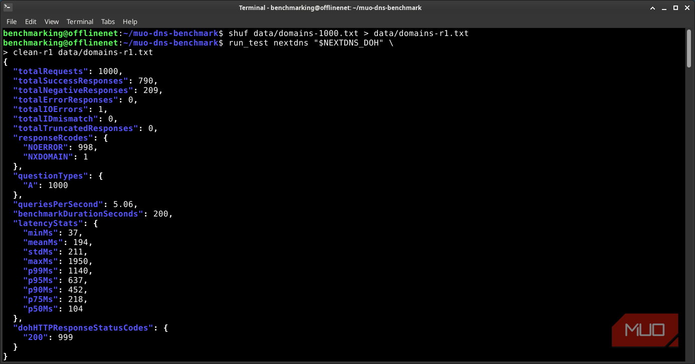 DNS benchmarking test first results from clean run