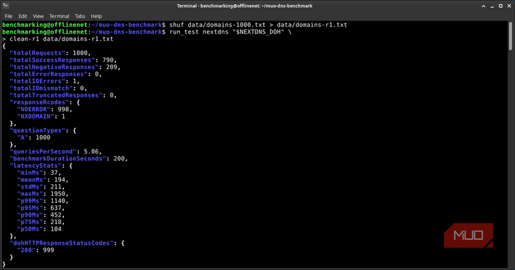 DNS benchmarking test first results from clean run