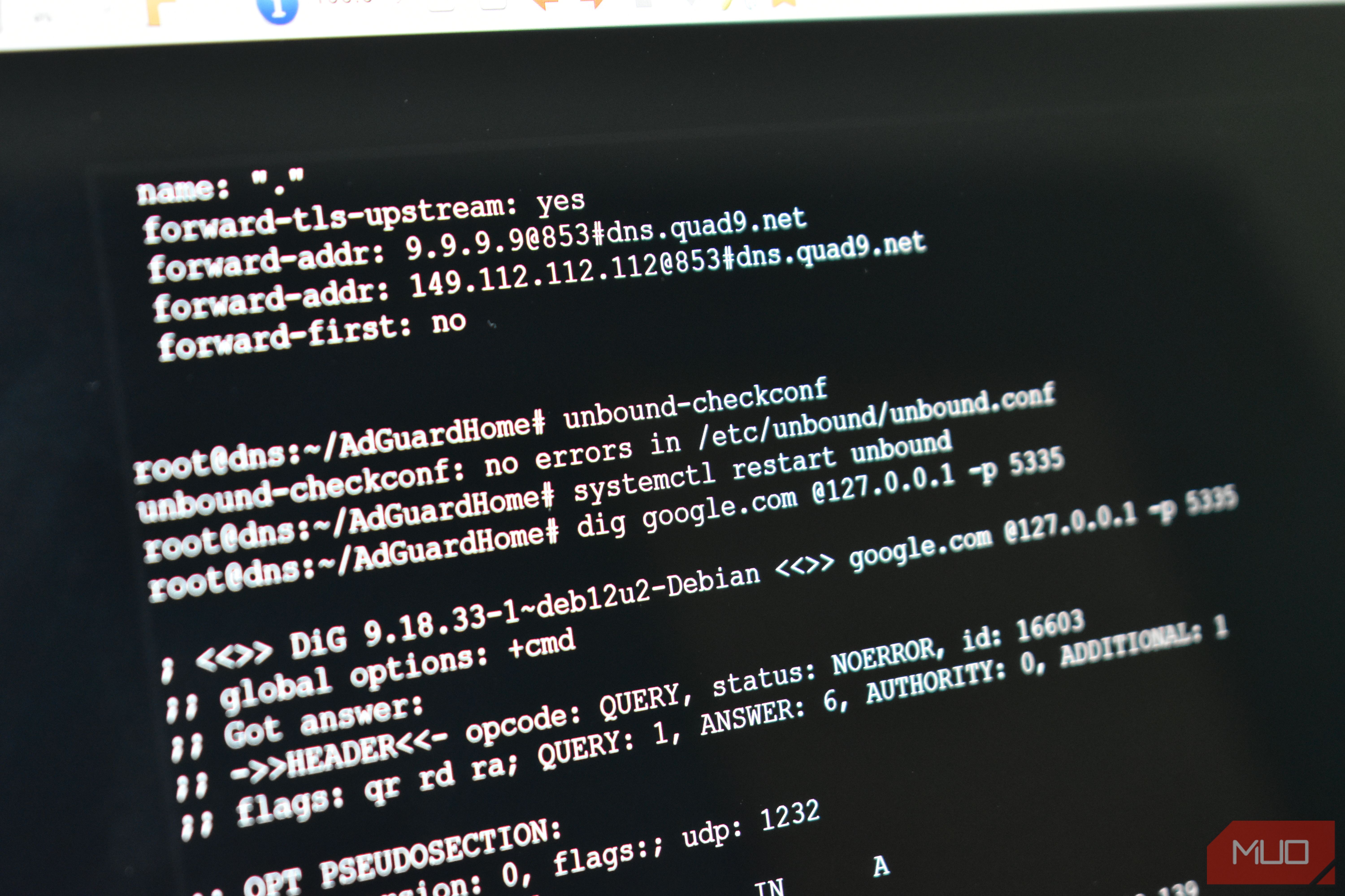 dns quad9 configuration in terminal for proxmox.