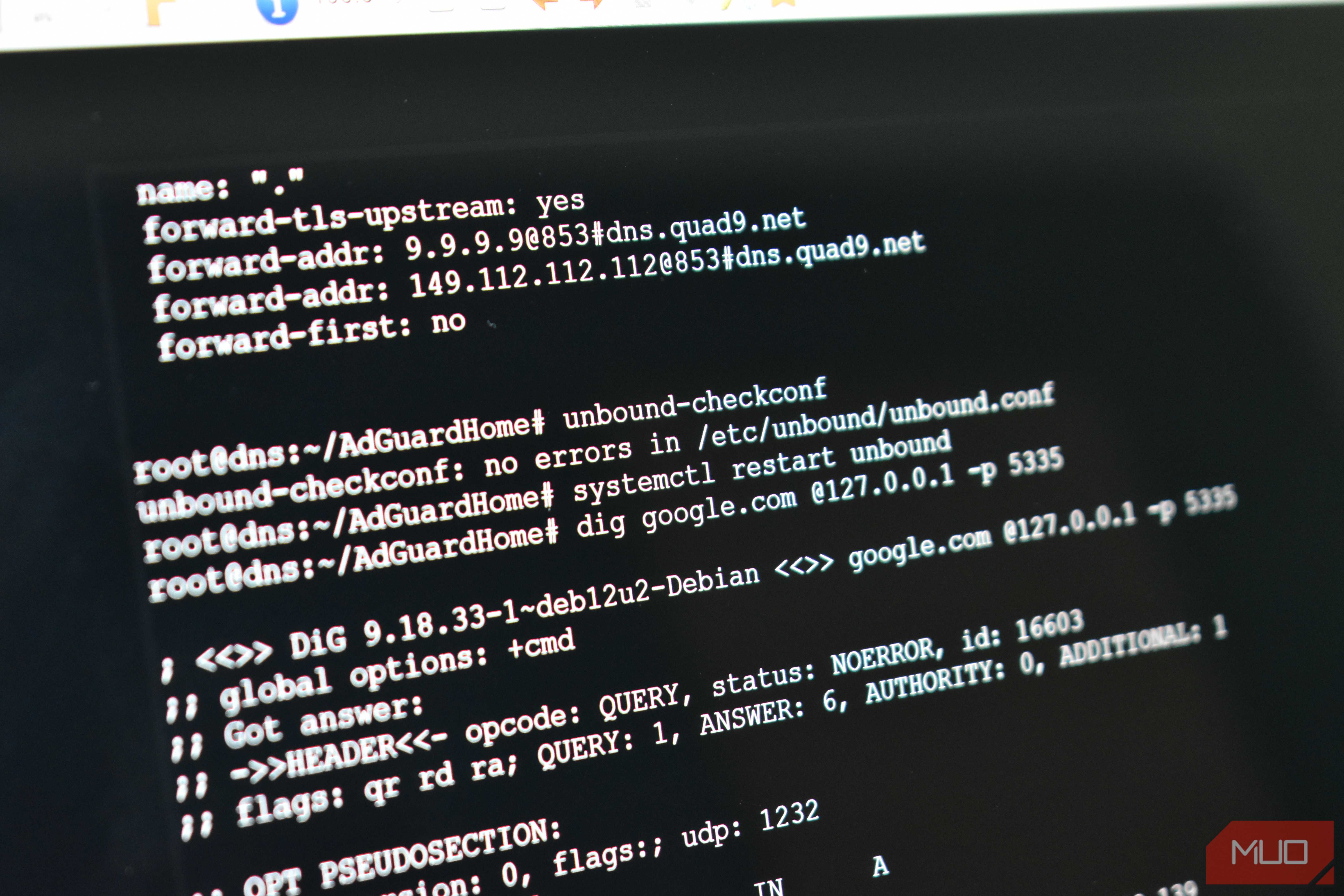 dns quad9 configuration in terminal for proxmox.