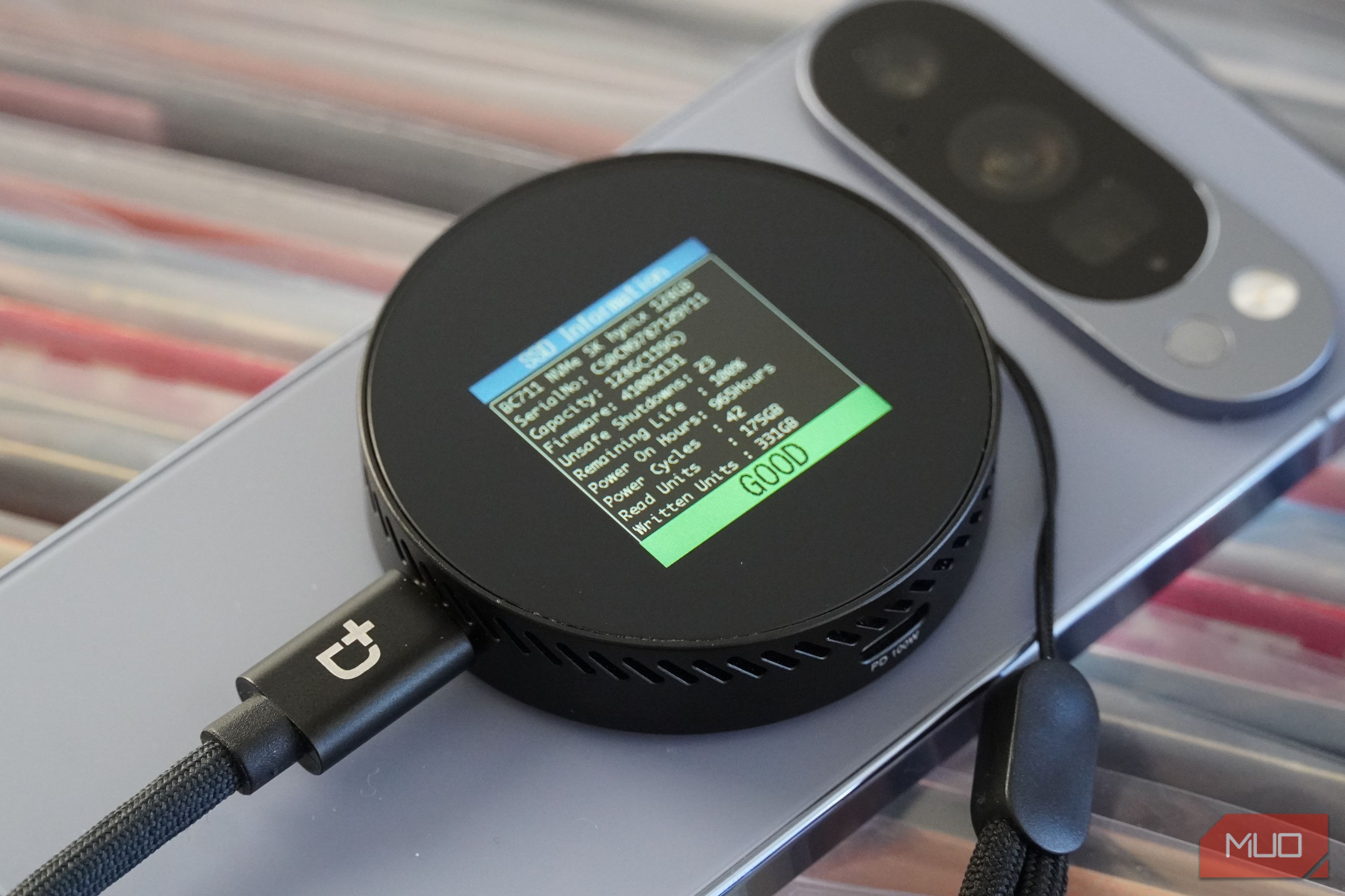 SSD health shown on the Dockcase SSD.