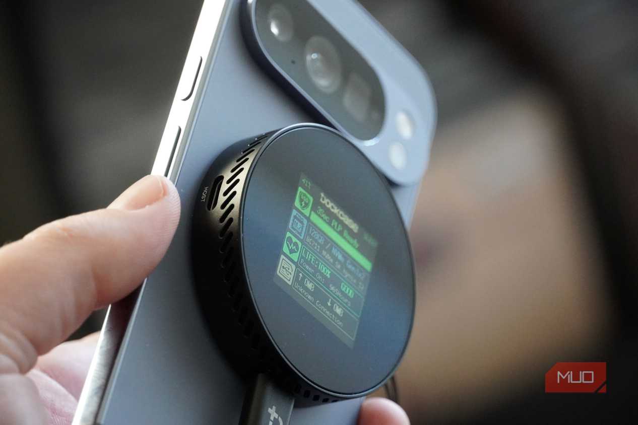 A side view of the Dockcase SSD on a phone.