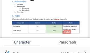 Document editing app showing character formatting options