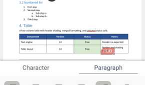 Document formatting and paragraph settings interface