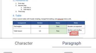Document formatting and paragraph settings interface