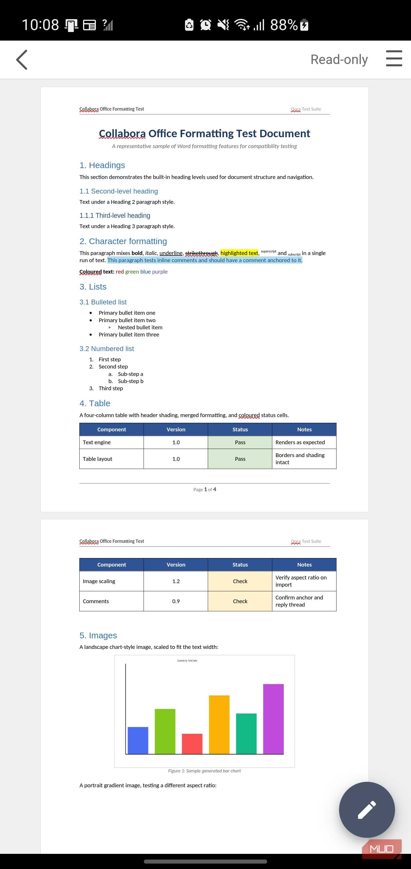 Document formatting test with headings and lists