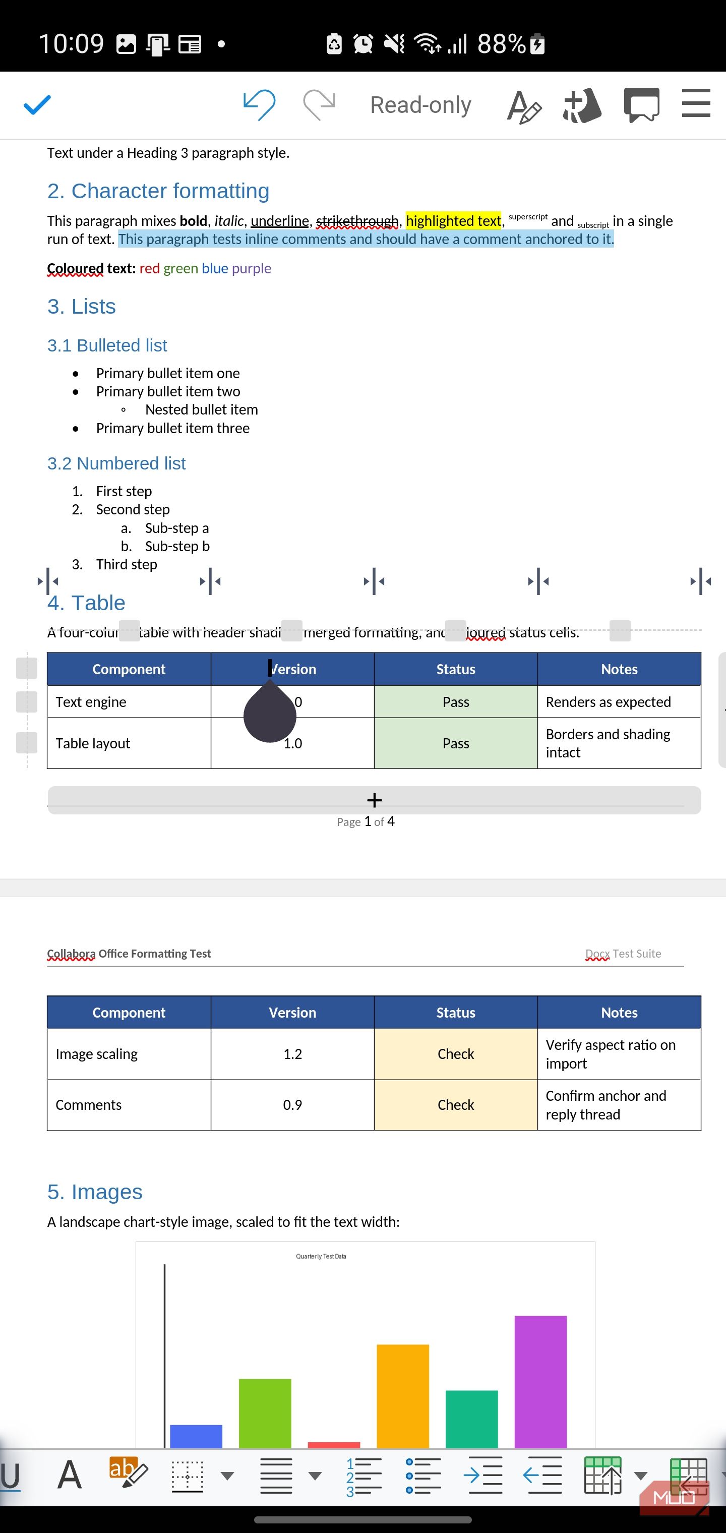 Document viewing on mobile word processor app