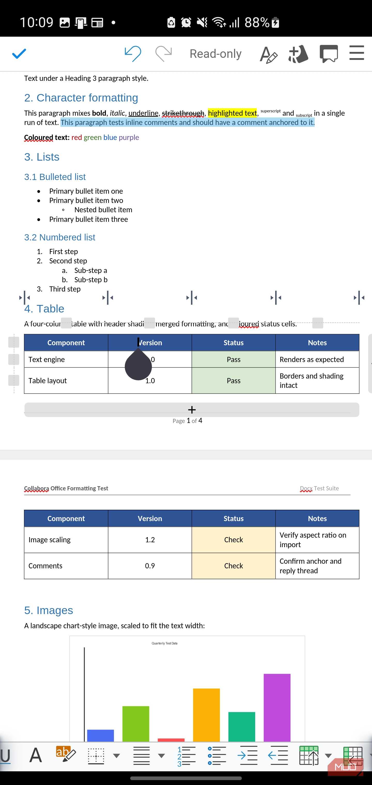 Document viewing on mobile word processor app