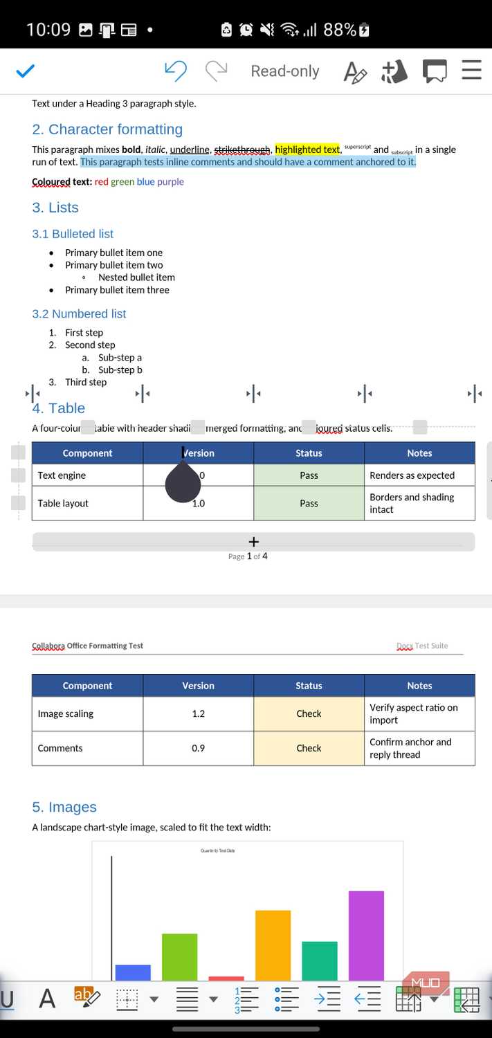 Document viewing on mobile word processor app