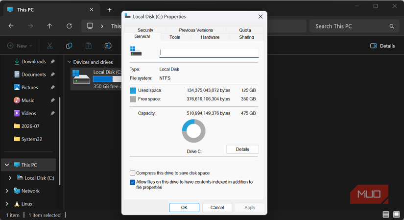Drive properties on WIndows