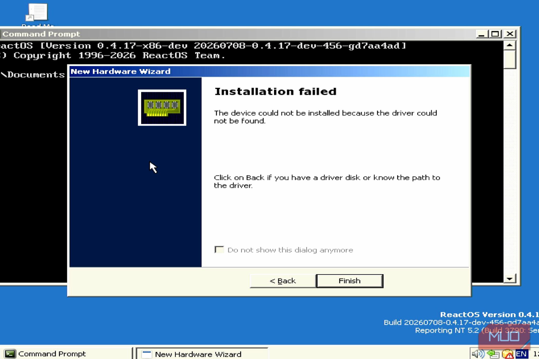 ReactOS driver install failure