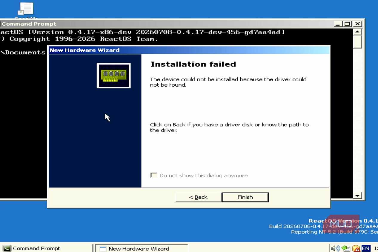 ReactOS driver install failure