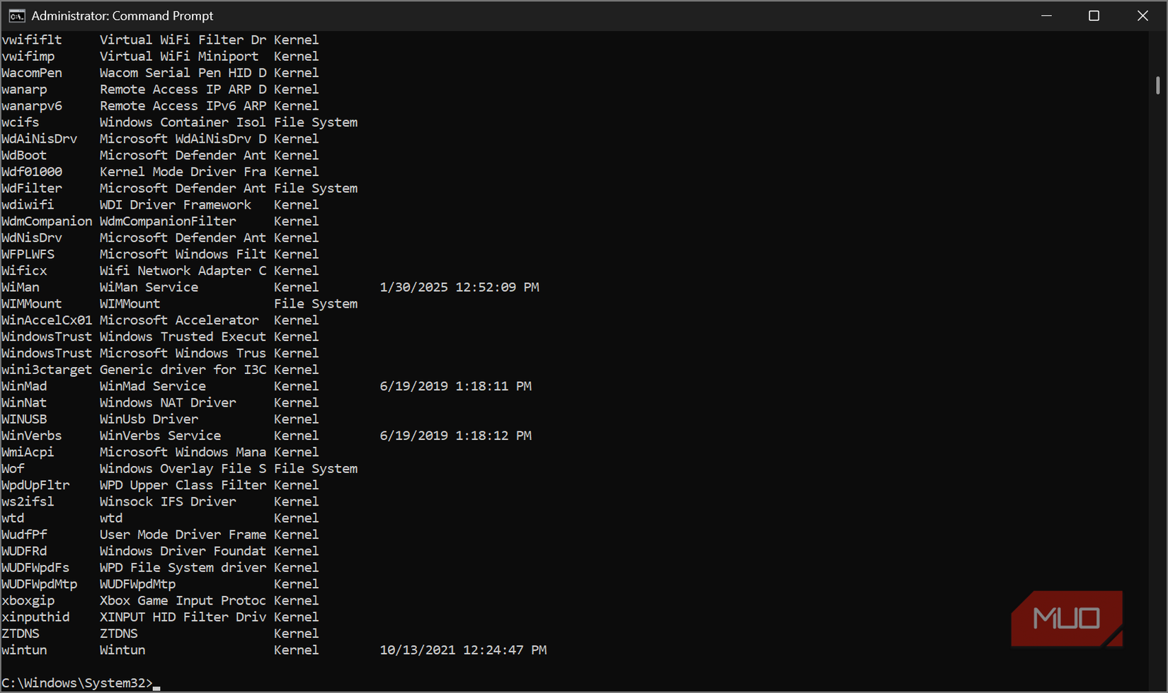 driverquery command
