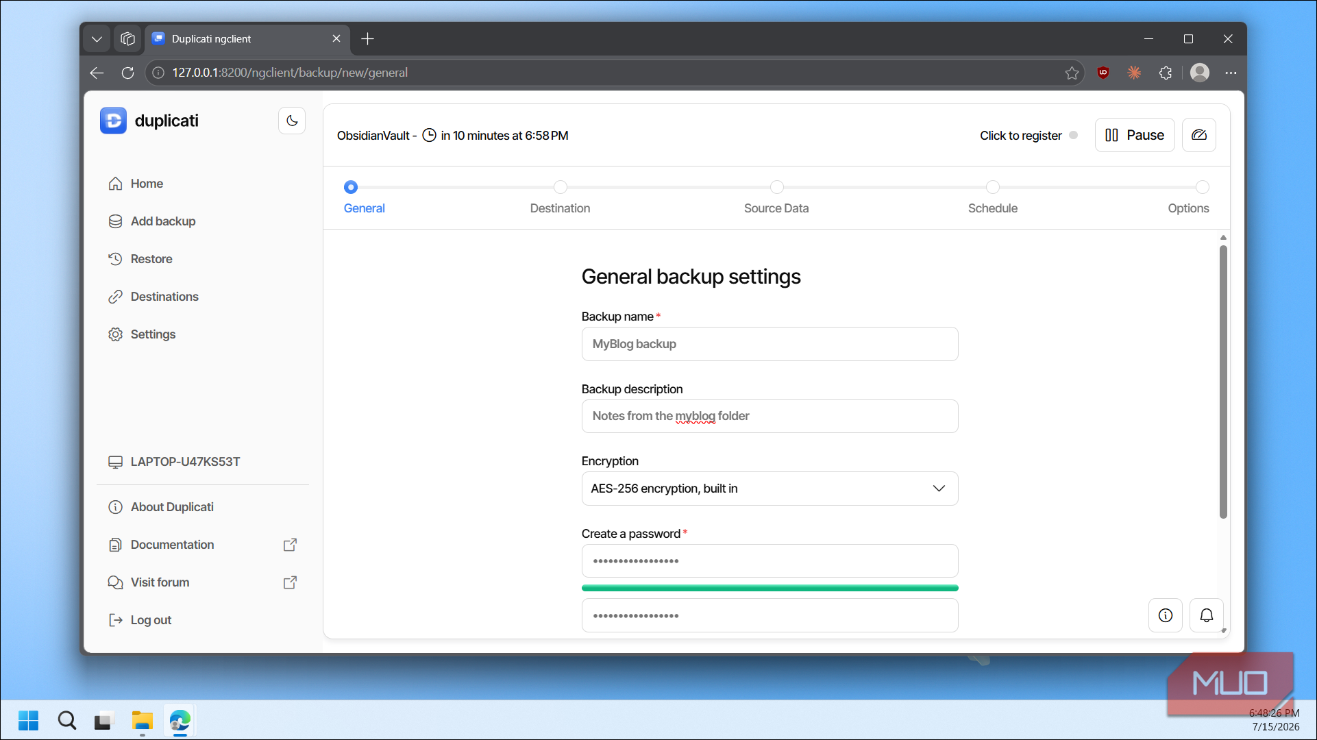 Duplicati general backup settings MyBlog