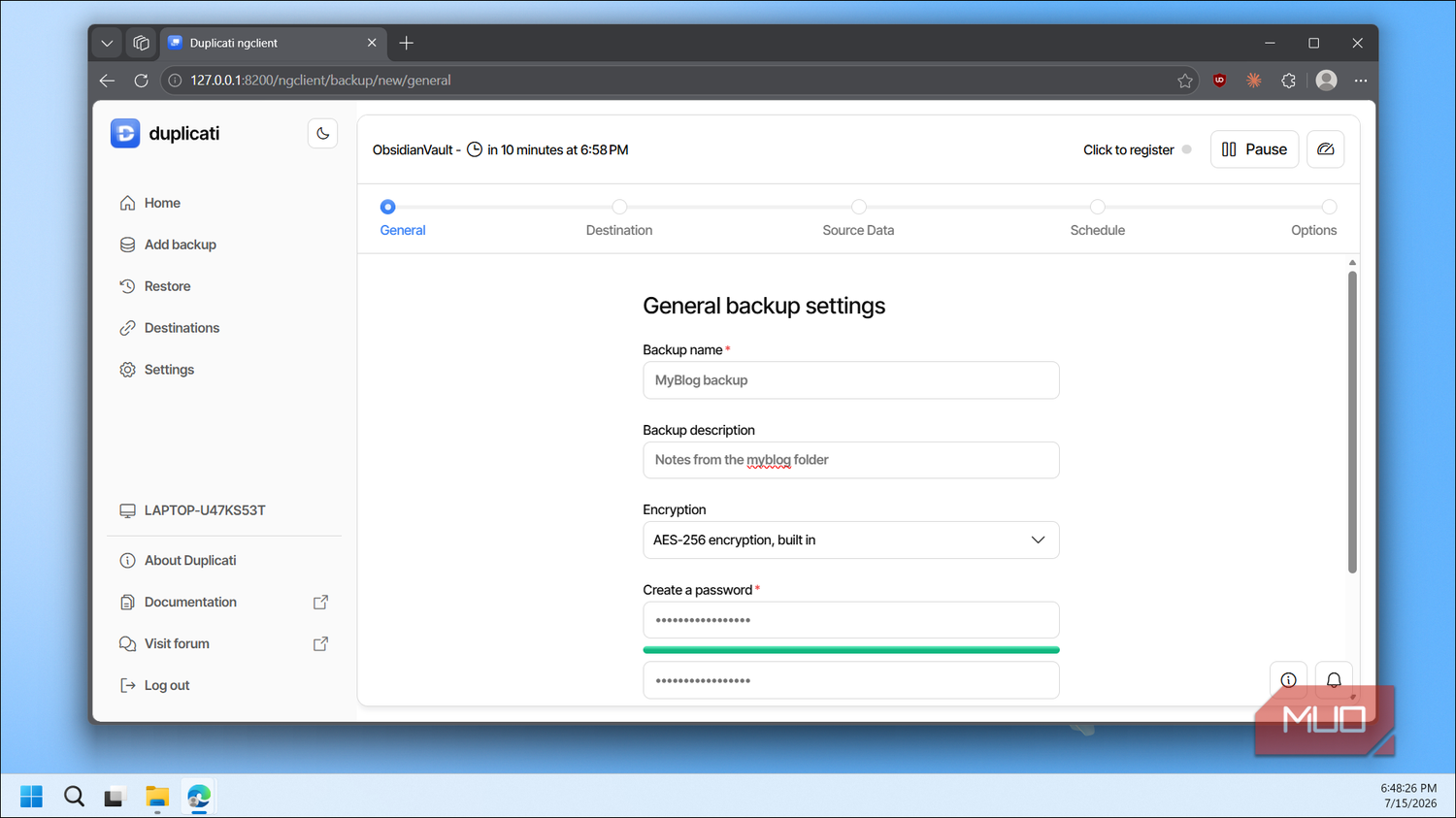 Duplicati general backup settings MyBlog