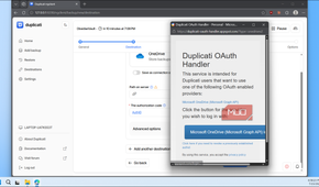 Duplicati OAuth handler OneDrive login